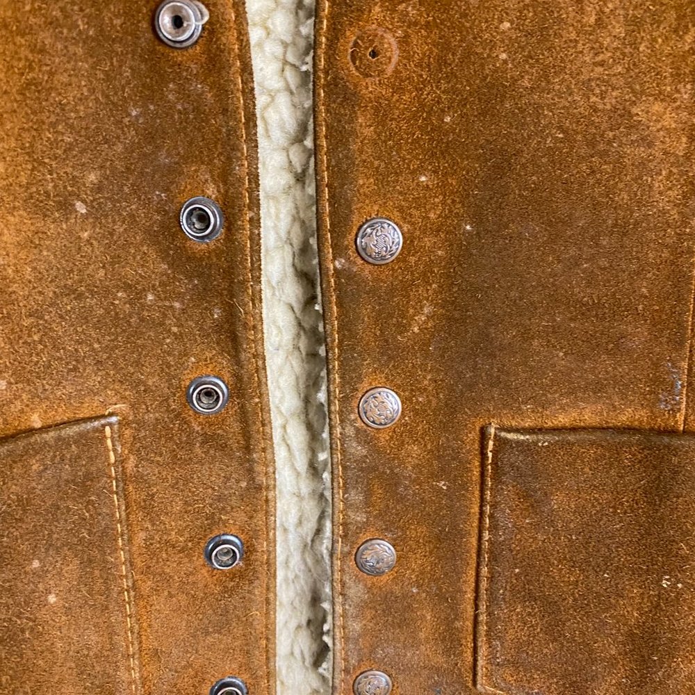Vintage 70s 80s Trucker Vest Men's Sz 46 shearling Fur lined Suede leather AS IS - Picture 6 of 11